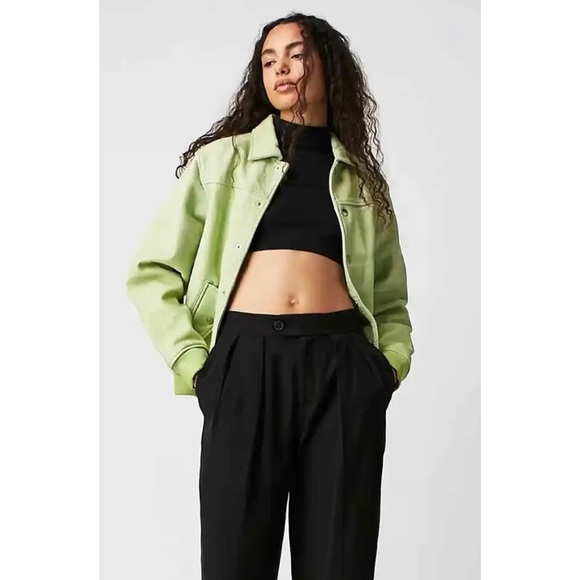 Free People x Deadwood Coach Leather Overdye Jacket in Green Size 38 - Picture 1 of 12